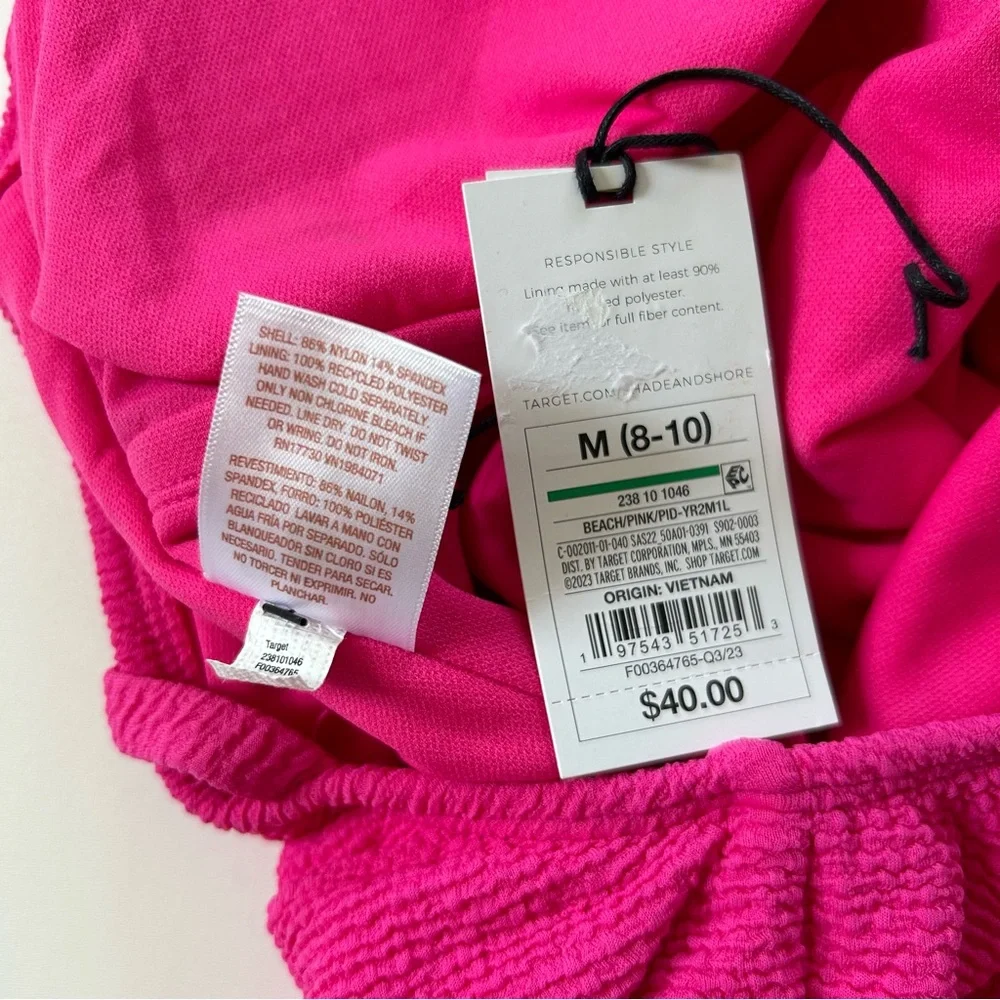 Target Shade & Shore Pink Texture Pucker High Leg Square Neck One Piece Swimsuit